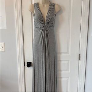 Max Studio Gray Knot Front Maxi Dress XS | Deep V Ruched